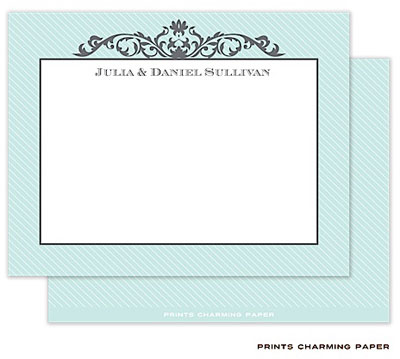 Note Cards/Stationery by Prints Charming - Grey Fleurish on Aqua Diagonal Stripes Note Cards/Stationery by Prints Charming - Grey Fleurish on Aqua Diagonal Stripes