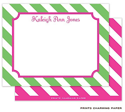 Note Cards/Stationery by Prints Charming - Pink Frame on Green Diagonal Stripes