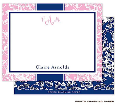 Note Cards/Stationery by Prints Charming - Pink Floral Damask on Navy