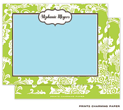 Note Cards/Stationery by Prints Charming - White Floral Pattern on Green and White Note Cards/Stationery by Prints Charming - White Floral Pattern on Green and White