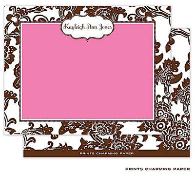 Note Cards/Stationery by Prints Charming - White Floral Pattern on Brown and Pink Note Cards/Stationery by Prints Charming - White Floral Pattern on Brown and Pink