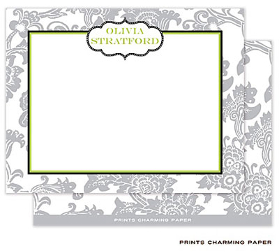 Note Cards/Stationery by Prints Charming - Grey Floral Pattern on White