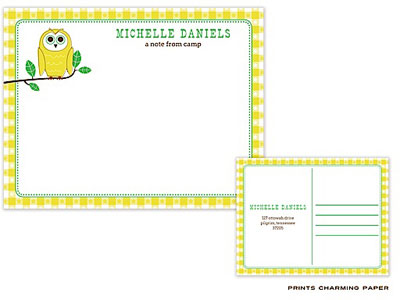 Prints Charming Camp Postcards - Yellow Border Hoot Owl Camp