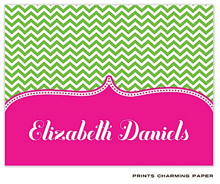 Note Cards/Stationery by Prints Charming - Green Chevron on Hot Pink