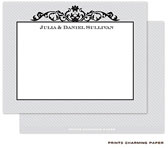 Note Cards/Stationery by Prints Charming - Black Fleurish on Grey Diagonal Stripes