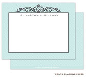 Note Cards/Stationery by Prints Charming - Grey Fleurish on Aqua Diagonal Stripes
