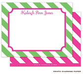 Note Cards/Stationery by Prints Charming - Pink Frame on Green Diagonal Stripes
