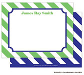 Note Cards/Stationery by Prints Charming - Blue Frame on Green Diagonal Stripes