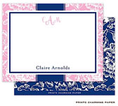 Note Cards/Stationery by Prints Charming - Pink Floral Damask on Navy