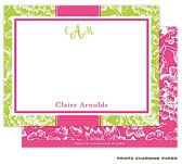 Note Cards/Stationery by Prints Charming - Green Floral Damask on Hot Pink