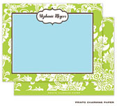 Note Cards/Stationery by Prints Charming - White Floral Pattern on Green and White