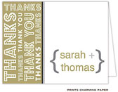 Note Cards/Stationery by Prints Charming - Gold and Silver Thank You Note (Folded)
