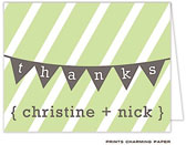 Note Cards/Stationery by Prints Charming - Diagonal Green Stripe Banner Note (Folded)