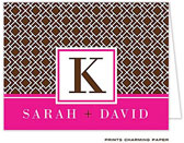 Note Cards/Stationery by Prints Charming - Pink and Brown Lattice Initial Note (Folded)