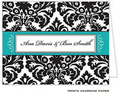 Note Cards/Stationery by Prints Charming - Damask Black and Turquoise Note (Folded)