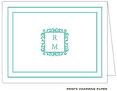 Note Cards/Stationery by Prints Charming - Decorative Aqua Initials Note (Folded)