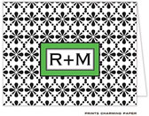 Note Cards/Stationery by Prints Charming - Black and Green Initials Note (Folded)