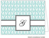 Note Cards/Stationery by Prints Charming - Aqua Fleur De Lis Note (Folded)