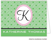 Note Cards/Stationery by Prints Charming - Green Lattice Initial Note (Folded)