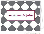 Note Cards/Stationery by Prints Charming - Silver and Plum Harlequin Note (Folded)