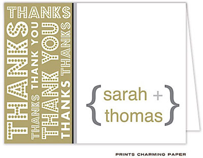 Note Cards/Stationery by Prints Charming - Gold and Silver Thank You Note (Folded)