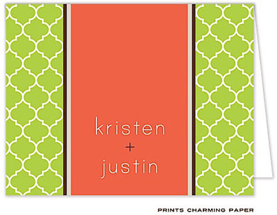 Note Cards/Stationery by Prints Charming - Lime and Orange Quatrefoil Note (Folded)