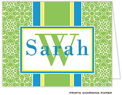 Note Cards/Stationery by Prints Charming - Turquoise and Green Initial Note (Folded)