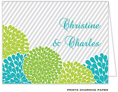 Note Cards/Stationery by Prints Charming - Turquoise and Lime Floral Note (Folded)