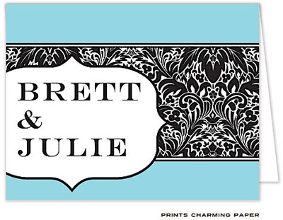 Note Cards/Stationery by Prints Charming - Modern Aqua and Black Damask Note (Folded)