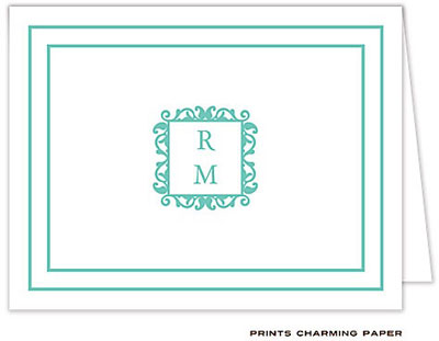 Note Cards/Stationery by Prints Charming - Decorative Aqua Initials Note (Folded)