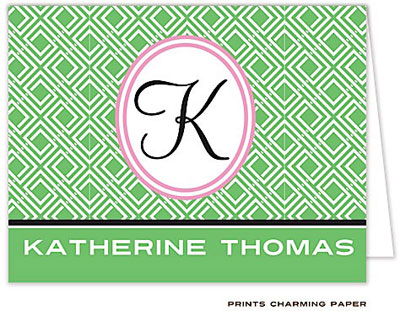 Note Cards/Stationery by Prints Charming - Green Lattice Initial Note (Folded) Note Cards/Stationery by Prints Charming - Green Lattice Initial Note (Folded)