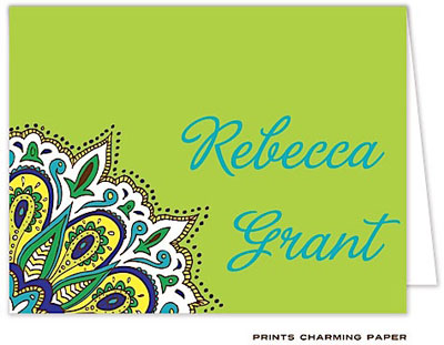 Note Cards/Stationery by Prints Charming - Lime and Turquoise Design Note (Folded)