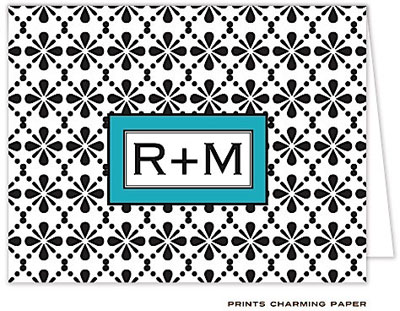 Note Cards/Stationery by Prints Charming - Black and Turquoise Initials Note (Folded)