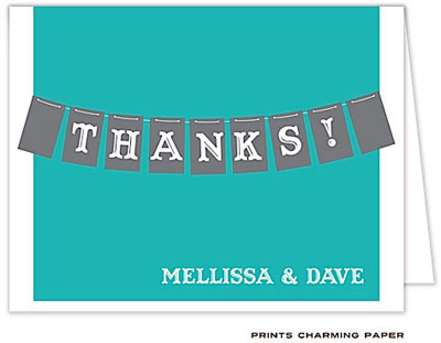 Note Cards/Stationery by Prints Charming - Teal and Gray Banner Note (Folded)