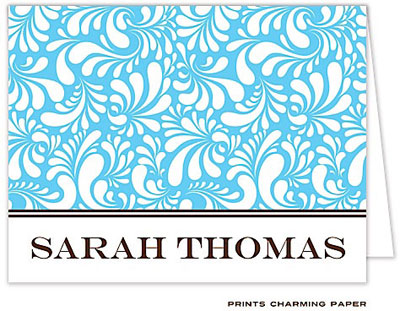 Note Cards/Stationery by Prints Charming - Bright Blue Paisley Note (Folded)