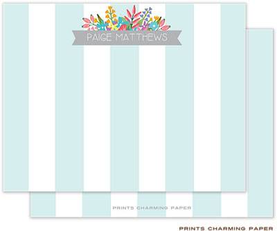 Note Cards/Stationery by Prints Charming - Aqua Floral Stripes (Flat) Note Cards/Stationery by Prints Charming - Aqua Floral Stripes (Flat)