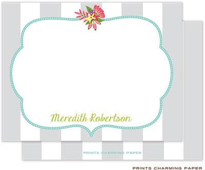 Note Cards/Stationery by Prints Charming - Soft Gray Floral Stripes (Flat)