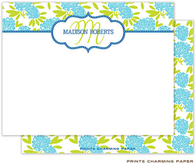 Note Cards/Stationery by Prints Charming - Beautiful Turquoise and Lime Floral (Flat) Note Cards/Stationery by Prints Charming - Beautiful Turquoise and Lime Floral (Flat)