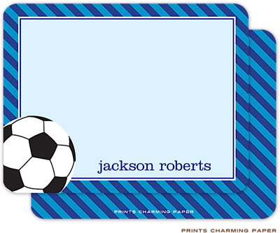 Prints Charming Note Cards/Stationery - Blue Stripe Soccer (Flat)