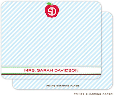 Note Cards/Stationery by Prints Charming - Blue Monogrammed Apple (Flat)