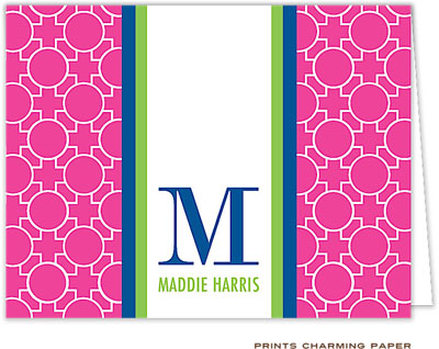 Note Cards/Stationery by Prints Charming - Stylish Pink Initial Pattern (Folded)
