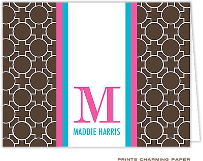Note Cards/Stationery by Prints Charming - Stylish Chocolate Initial Pattern (Folded)