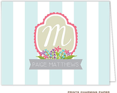 Note Cards/Stationery by Prints Charming - Aqua Floral Stripes (Folded) Note Cards/Stationery by Prints Charming - Aqua Floral Stripes (Folded)