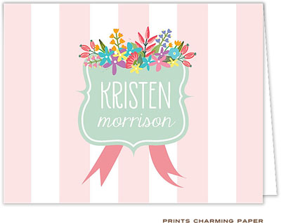 Note Cards/Stationery by Prints Charming - Petal Pink Floral Stripes (Folded)