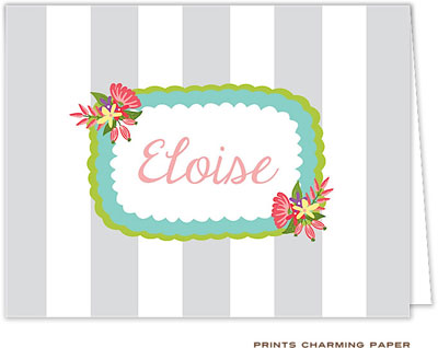 Note Cards/Stationery by Prints Charming - Soft Gray Floral Stripes (Folded)