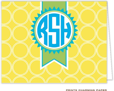 Note Cards/Stationery by Prints Charming - Yellow Circle Monogram (Folded)