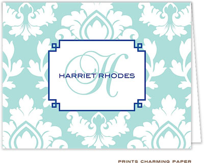 Note Cards/Stationery by Prints Charming - Stylish Aqua Damask (Folded)