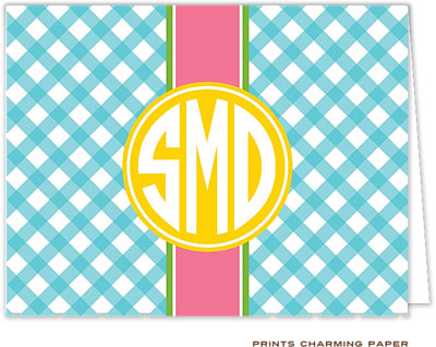 Note Cards/Stationery by Prints Charming - Turquoise Gingham Monogram (Folded)