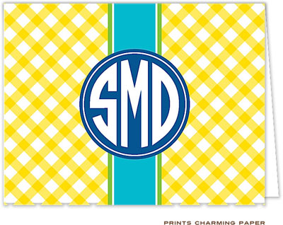 Note Cards/Stationery by Prints Charming - Yellow Gingham Monogram (Folded) Note Cards/Stationery by Prints Charming - Yellow Gingham Monogram (Folded)
