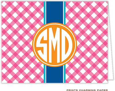 Note Cards/Stationery by Prints Charming - Pink Gingham Monogram (Folded)